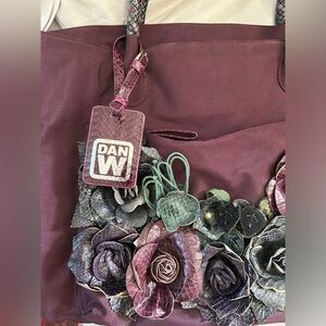 Dan W PLUM nylon and leather tote 1990’s Vintage bag